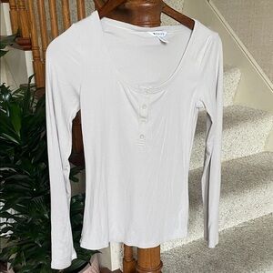 Athleta Light Taupe Scoop-Neck Henley Long Sleeve